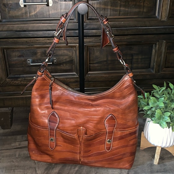 Dooney & Bourke Handbags - DOONEY & BOURKE LARGE FLORENTINE BROWN ZEBRA PRINT LEATHER HANDBAG